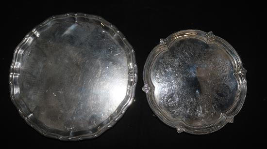 A George V silver salver and a white metal salver, 25.5cm.